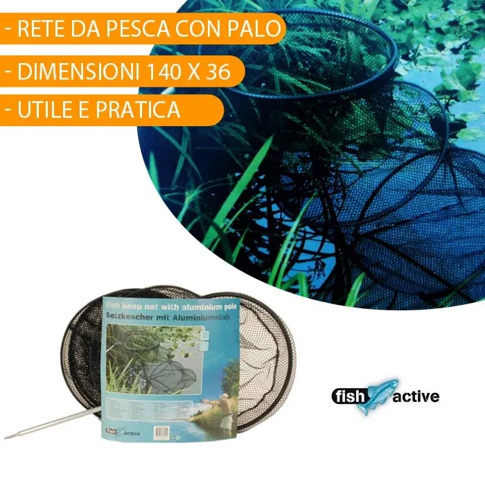 Rete da Pesca con Palo Alluminio Pesci Gamberi 36x140 cm Kit Mare Lago Fiume A Buon Prezzo