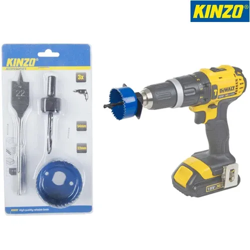 Offerta Lampo Set 3 x Sega a Tazza 22 e 54 mm per Legno Cartongesso Fai da Te Kinzo