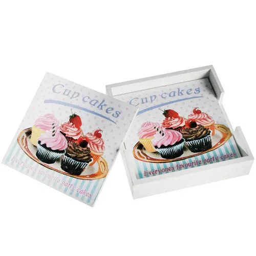 Set 4 x Sottobicchieri in Legno 10 x 10 cm Colori Assortiti Snack Spuntino A Buon Prezzo