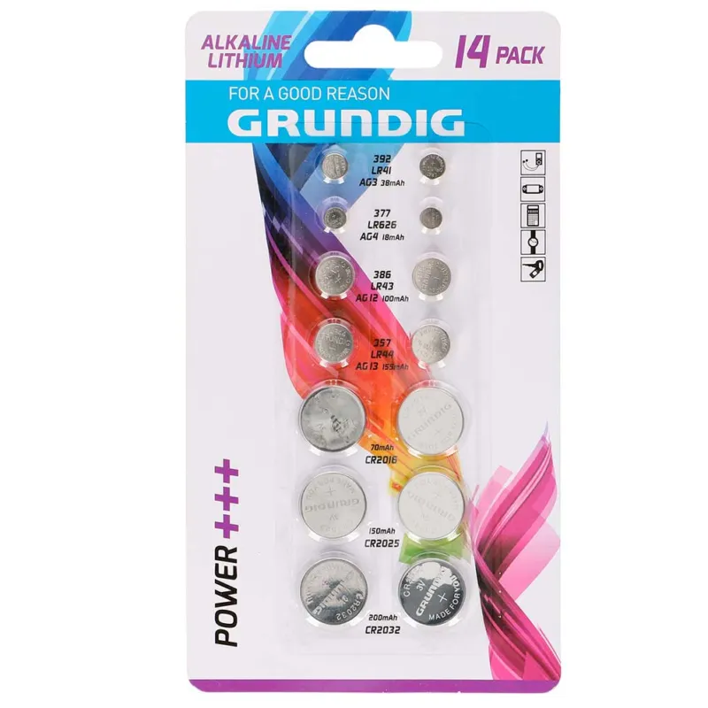 Ultima Occasione Batterie a Bottone Pile Per Orologio Set 14 Pezzi Alkaline Lithium Power Grundig