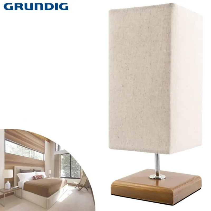 Lampada Da Tavolo Base Legno Paralume Tessuto 31cm Grundig Casa Soggiorno E14 Occasione Imperdibile