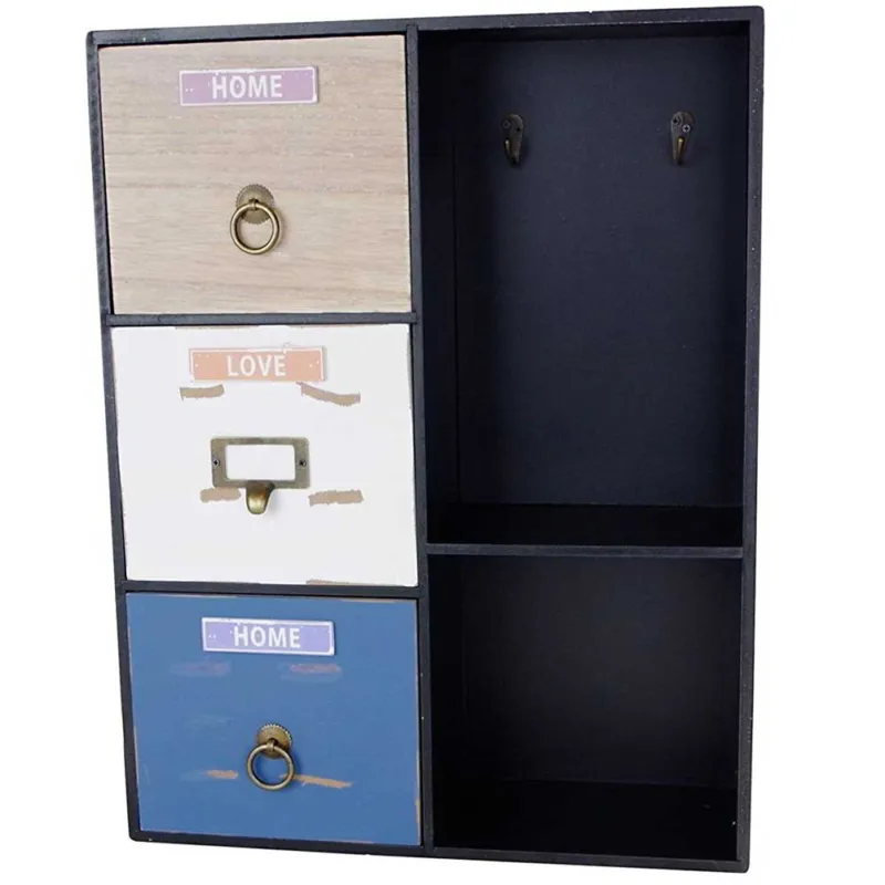 Armadietto a Parete Cassettiera + 2 Ganci Chiavi Arredo Casa Ufficio 49x38x12 cm Professionale
