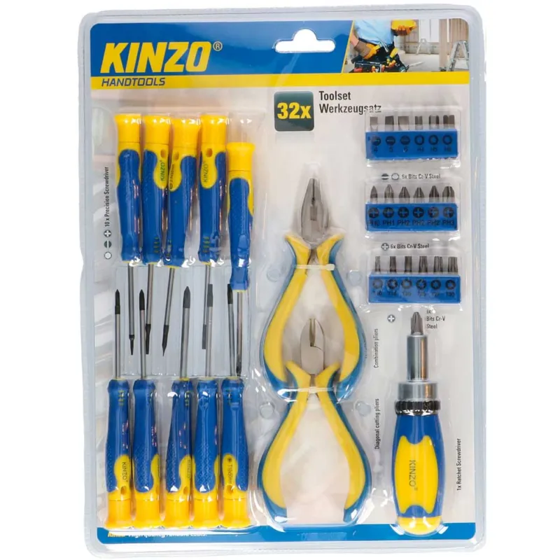 Professionale Set Cacciaviti Pinze Kinzo 18 Punte 32 Pezzi Acciaio Vanadio Utensili Fai Da Te