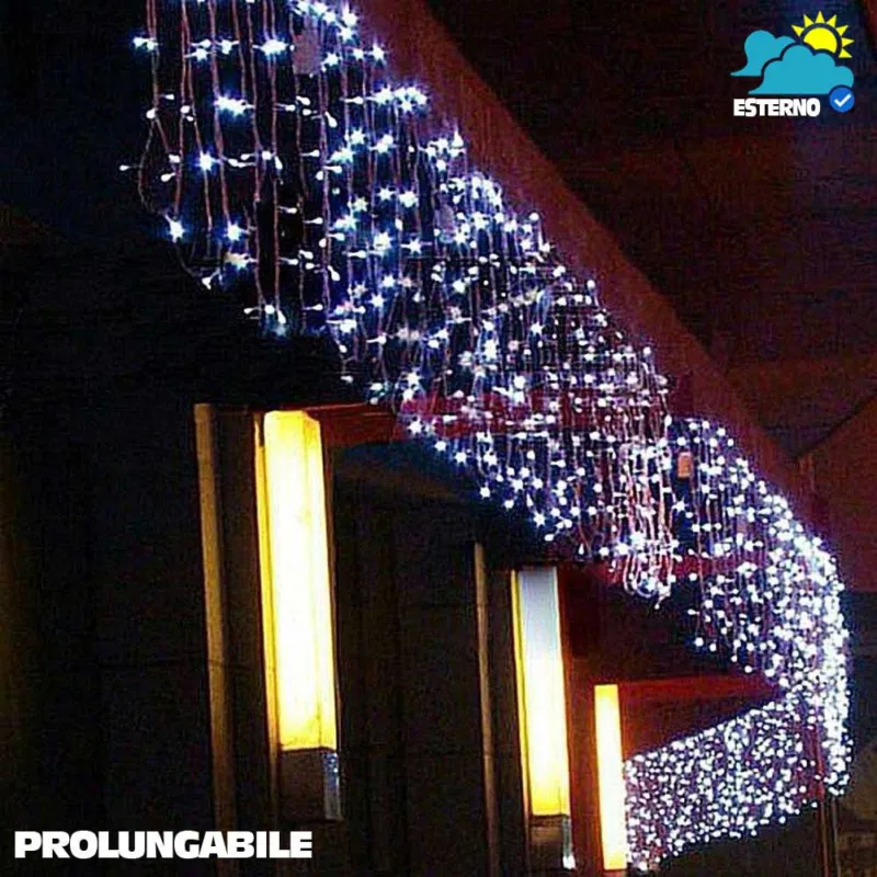 Tenda Cascata Luminosa Bianco Freddo 250 x 75 cm Prolungabile Fino a 50MT 126LED Pagamento Sicuro