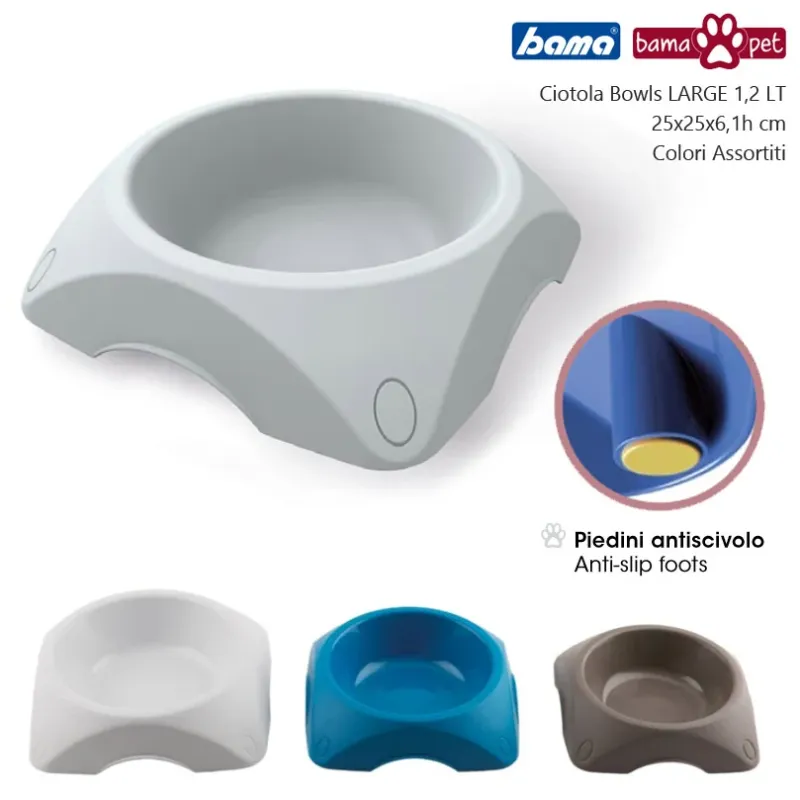 Più Venduto Ciotola Per Cane Large 1,2 LT Antiscivolo Bowl Vari Colori Per Cani Bama Pet