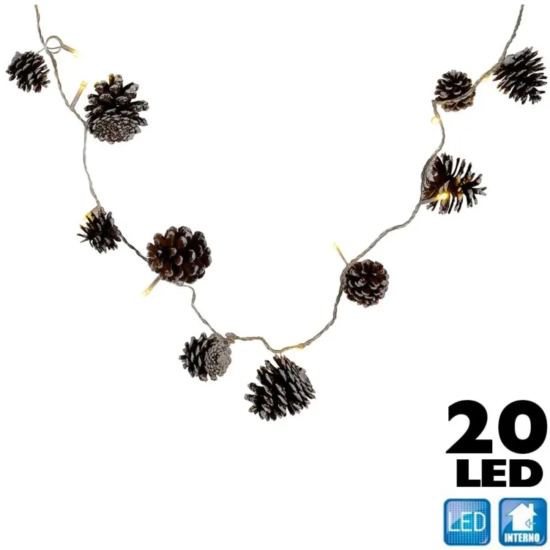 Prezzo Di Fabbrica Catena Luminosa Pigne Natalizie 20 LED Colore Bianco Caldo Cavo 3 m Decorazioni