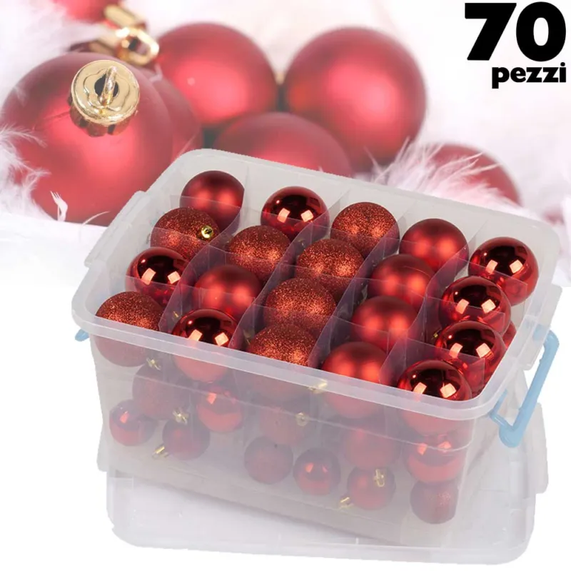 Prezzo Scontato Palle Di Natale Set 70 Pezzi Rosso Diverse Misure Decorazioni Albero Natale Casa