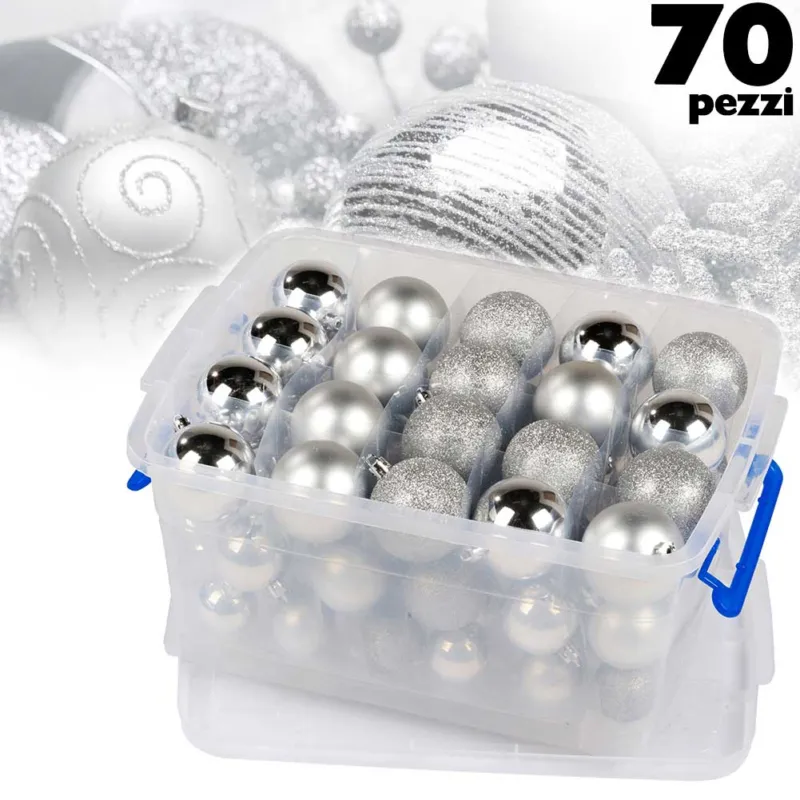 Acquista Ora Palle Di Natale Set 70 Pezzi Argento Diverse Misure Decorazioni Albero Natale