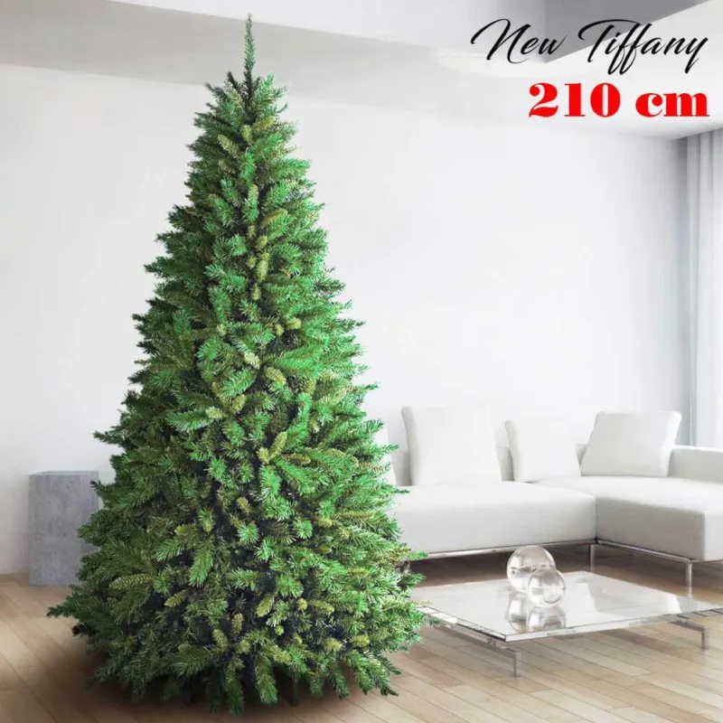 Promo Stagionale Albero Di Natale 210cm New Tiffany Super Folto 1078 Rami Pino Verde Base a Croce