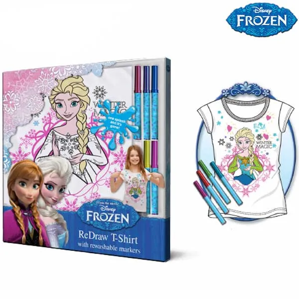 Ordina Subito Maglietta Frozen Colorabile e Disegnabile Con 5 Pennarelli Inclusi 100% Cotone