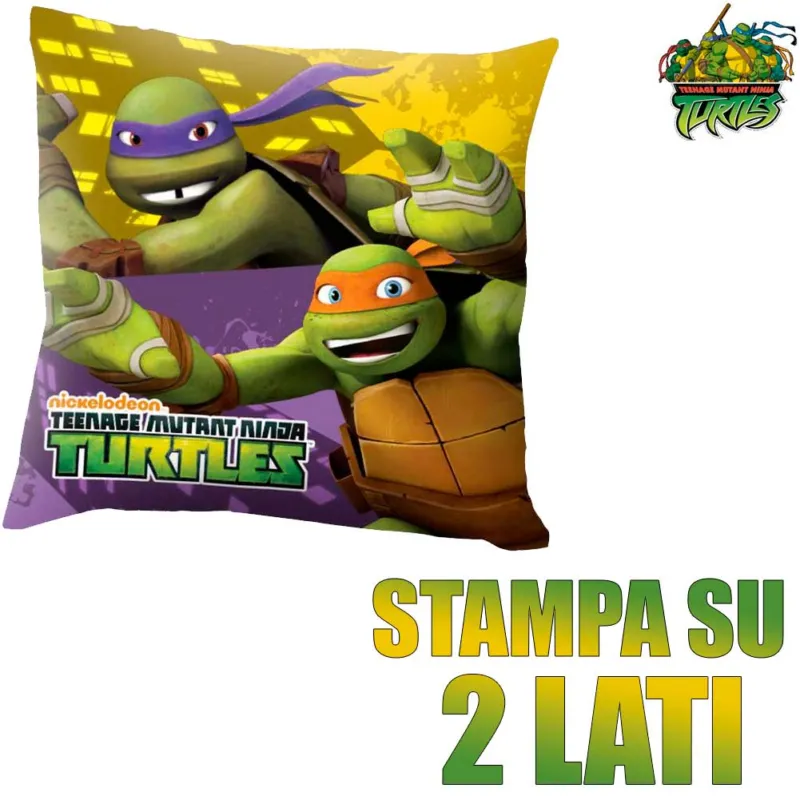 Non Perdere Cuscino Tartarughe Ninja 40 x 40 cm a 2 Lati Cameretta Bambini Kids Euroswan