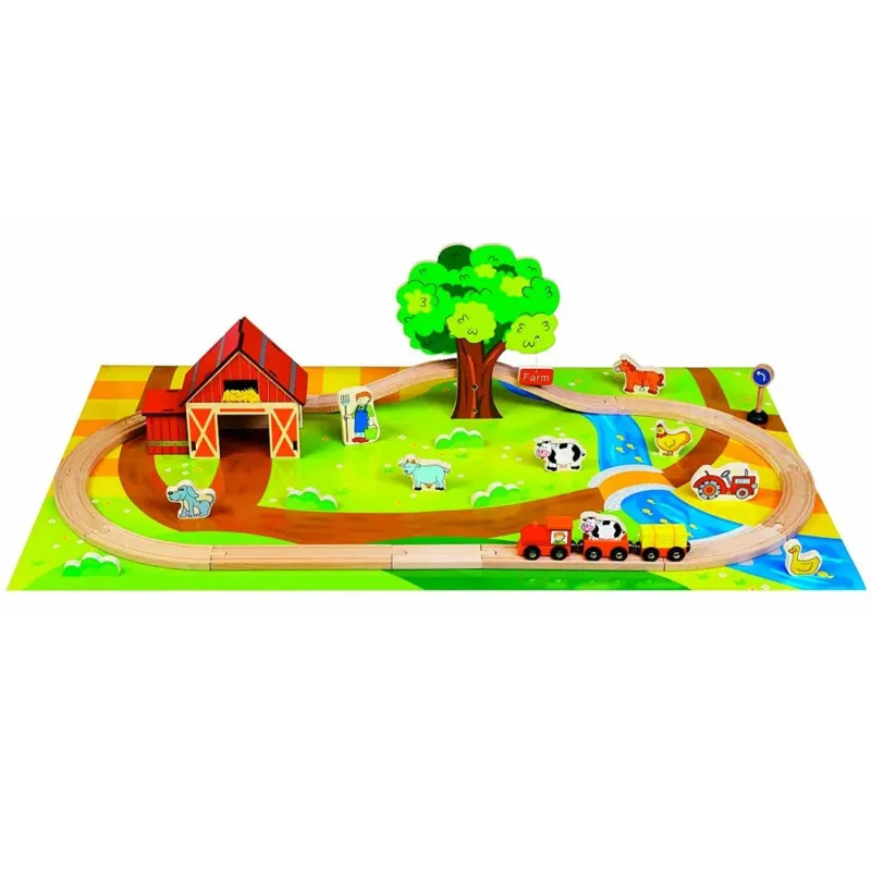 Trenino Della Fattoria in Valigetta Circuito 25 Pezzi + Animali e Tappeto Gioco Offerta Lampo