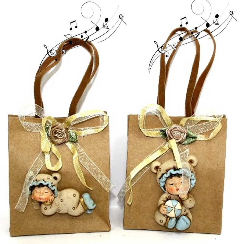Super Prezzo Coppia Sacchetti con Carillon Musicale Nascita Battesimo Bomboniere Celeste