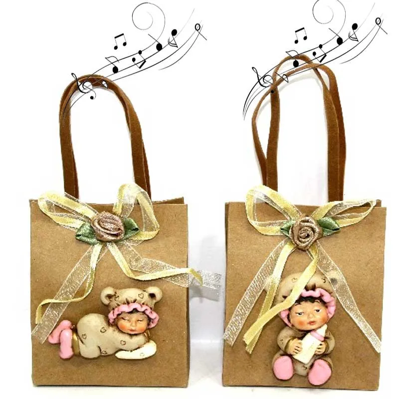 Miglior Prezzo Coppia Sacchetti con Carillon Musicale Nascita Battesimo Bomboniere Rosa Pink