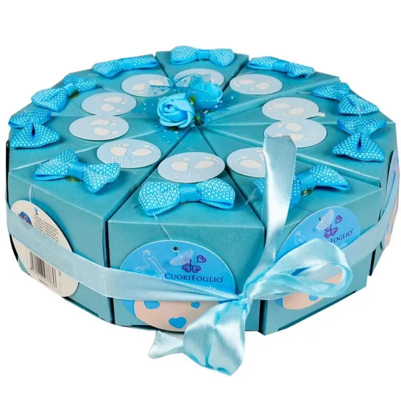 Direttamente Dal Produttore Scatole Porta Confetti Nascita Battesimo 10 Pezzi Composizione Torta Blu Maschio