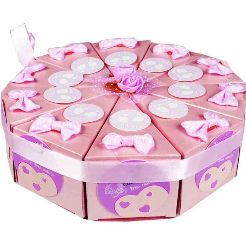 Saldi SCATOLE PORTACONFETTI NASCITA BATTESIMO 10 PEZZI COMPOSIZIONE TORTA ROSA FEMMINA