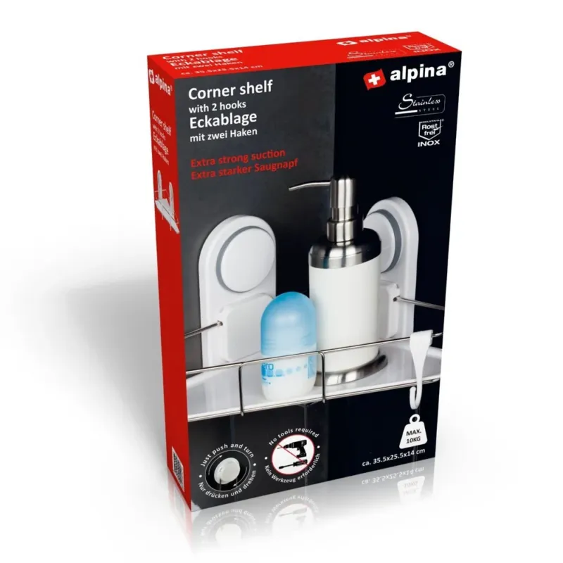 Affare Mensola Da Bagno Organizer Angolare + Ganci + Portasapone Bianco Alpina