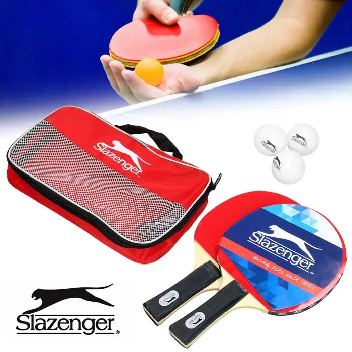 Novità Set 6 Pezzi Ping Pong Racchette Palline Borsa Trasporto Slazenger Sport Tennis