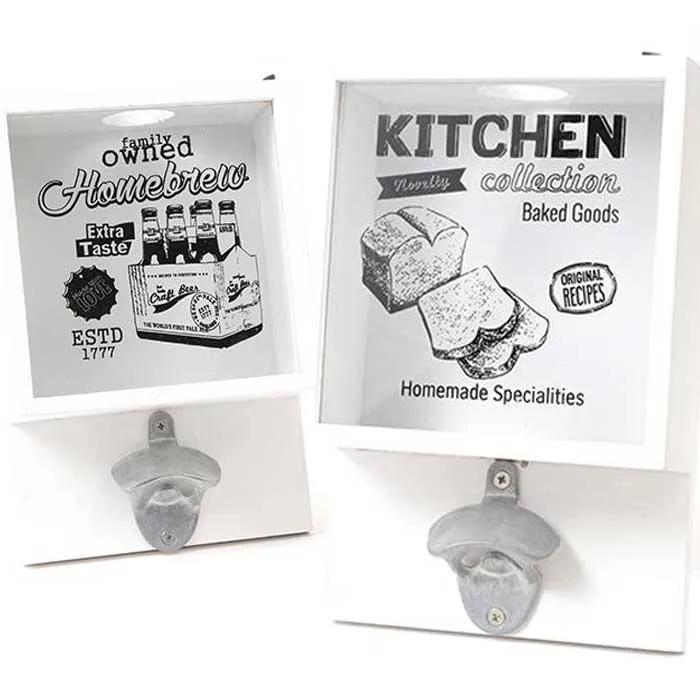Offerta Cassetta Decorativa in legno Bianco con Apribottiglie Stappa Bottiglie 26x7x18cm