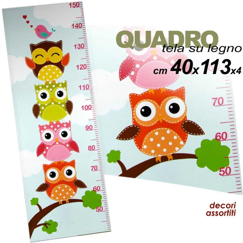 Quadro Verticale a Forma di Metro con Gufi Gufetti 113 x 40 x 4 cm Tela su Legno Spedito Oggi