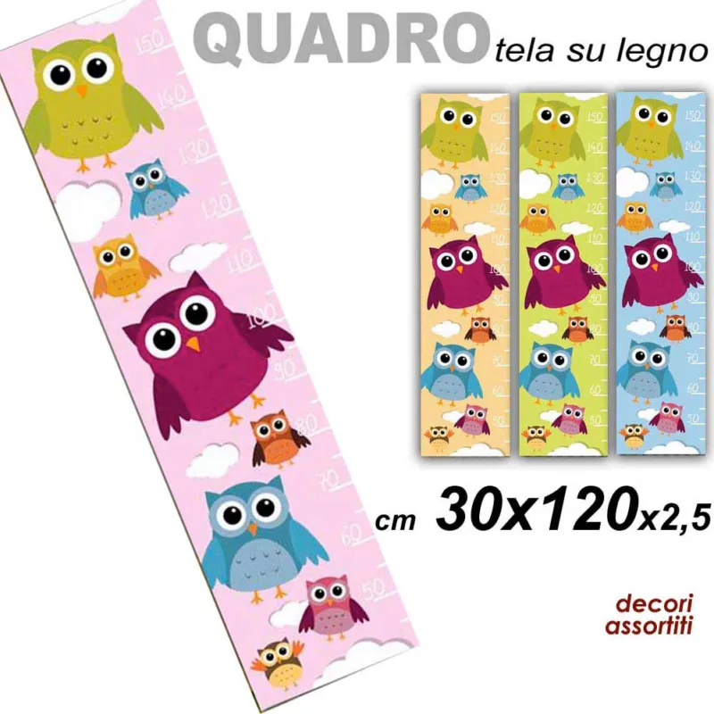 Quadro Verticale a Forma di Metro con Gufi Gufetti 120 x 30 x 3 cm Tela su Legno Subito Disponibile