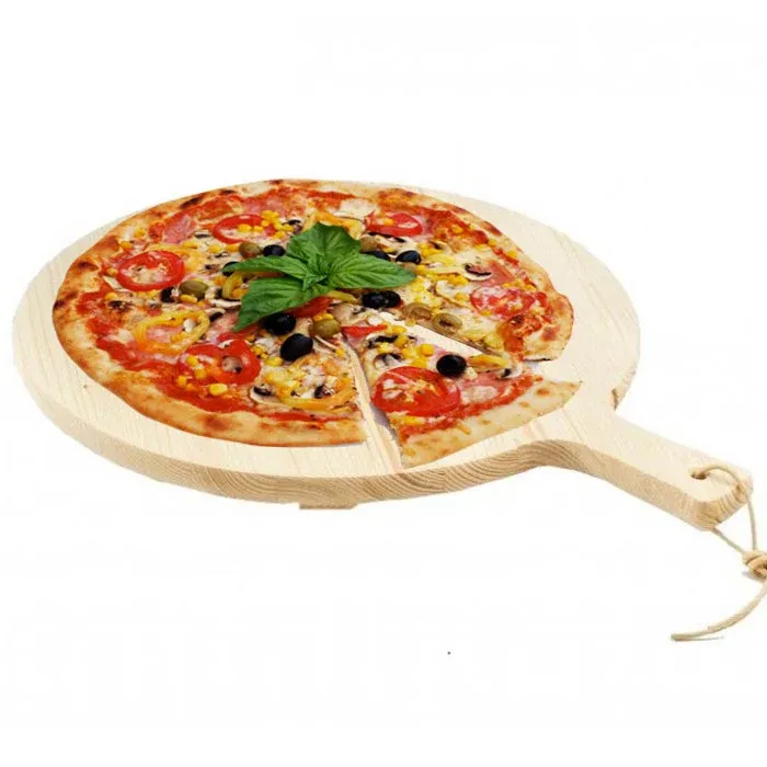 Offerta Speciale Tagliere Per Pizza Rotondo 34 cm In Legno Di Abete Con Manico Affettati Cucina