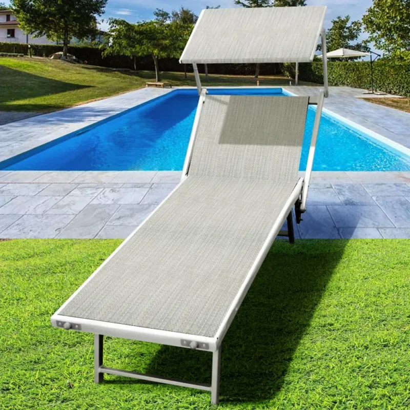 Direttamente Dal Produttore Lettino Spiaggia Prendisole Alluminio Brandina con Parasole LIDO Grigio Mare