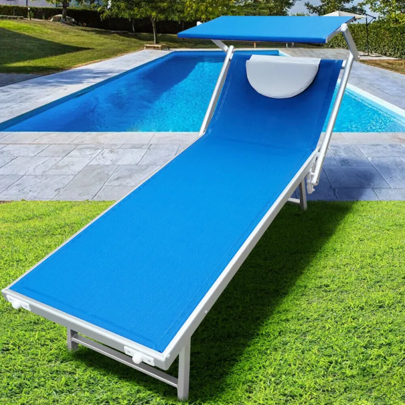 Lettino Prendisole Lido Alluminio Parasole e Cuscino Piscina Mare Giardino Blu Offerta Lampo