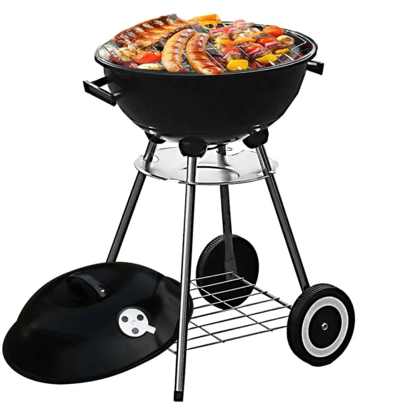 Esclusivo Barbecue a Carbone Griglia 45cm 2 Ruote Coperchio Raccogli Cenere e Ripiano