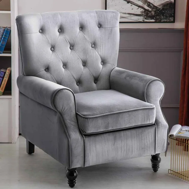 Compra Online Poltrona Sedia Relax in Tessuto Trapuntato Legno Imbottita Design Moderno Grigio