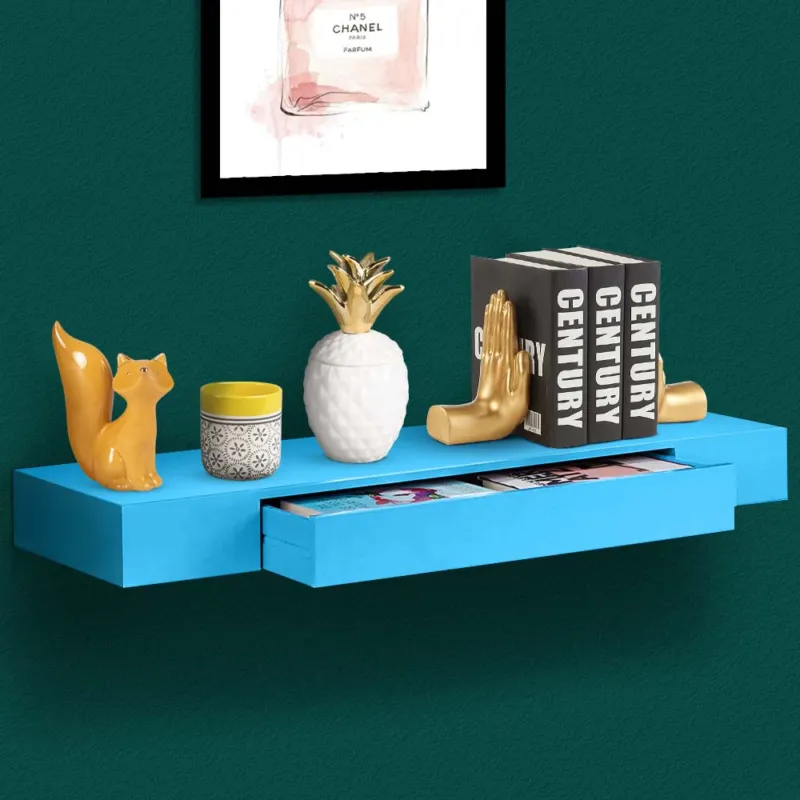 Offerta Speciale Mensola Cassetto Sospeso da Parete Scaffale in Legno MDF Blu 80x25x8cm