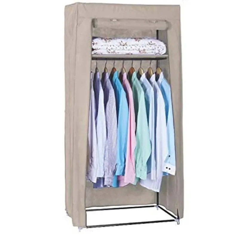 Armadio in tessuto TNT Guardaroba Appendiabiti con Ripiano 70x46x148cm Ecru Miglior Prezzo