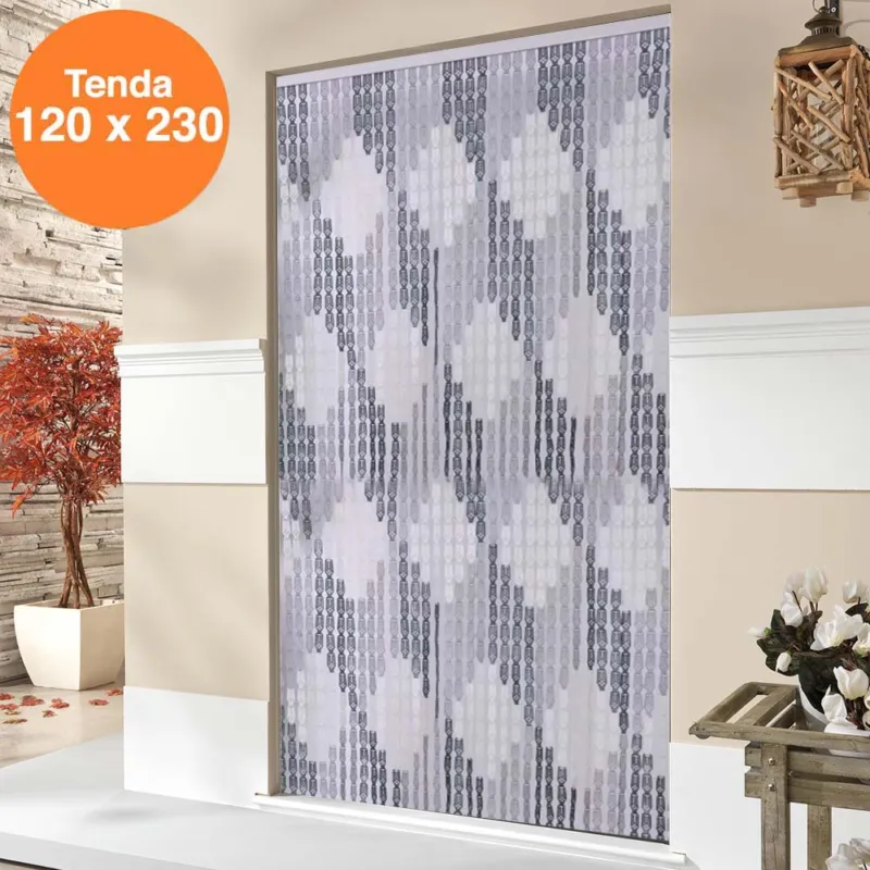 Acquista Ora Tenda Moschiera Porta Finestra 120x230cm 44 corde Decorazione Rombo Grigio