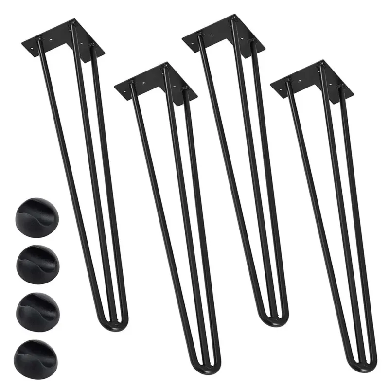 Set 4 Gambe Piedi Tavolo Pranzo Scrivania 60cm Metallo Design Moderno Nero Super Prezzo