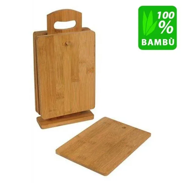 Set 7 Taglieri con Supporto e Base in Legno Bambu Bamboo 100% Ecologico Offerta Limitata