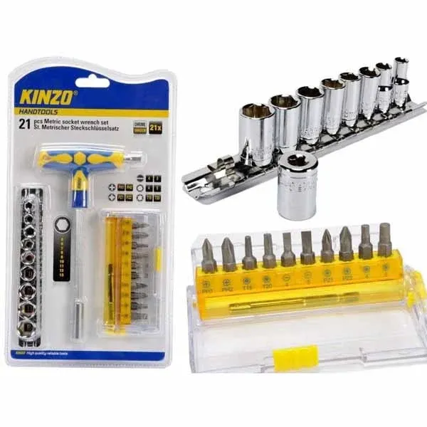 Nuova Collezione Set 21 Pezzi Chiavi a Bussola Professionale Chrome Vanadium Con Stand Kinzo