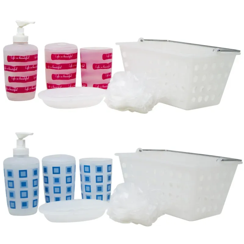 Pagamento Sicuro Set Bagno Cestino 6pz Dispenser Portasapone Bicchiere Portaspazzolini Assortiti