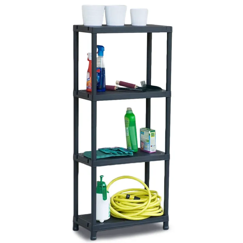 Scaffale a 4 Ripiani Plastica Nera Portata 25 Kg per Ripiano Interno e Esterno Occasione Imperdibile