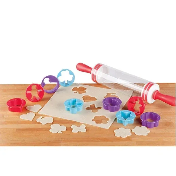 Compra Adesso Mattarello in plastica lungo 45 cm circa con 9 formine per biscotti