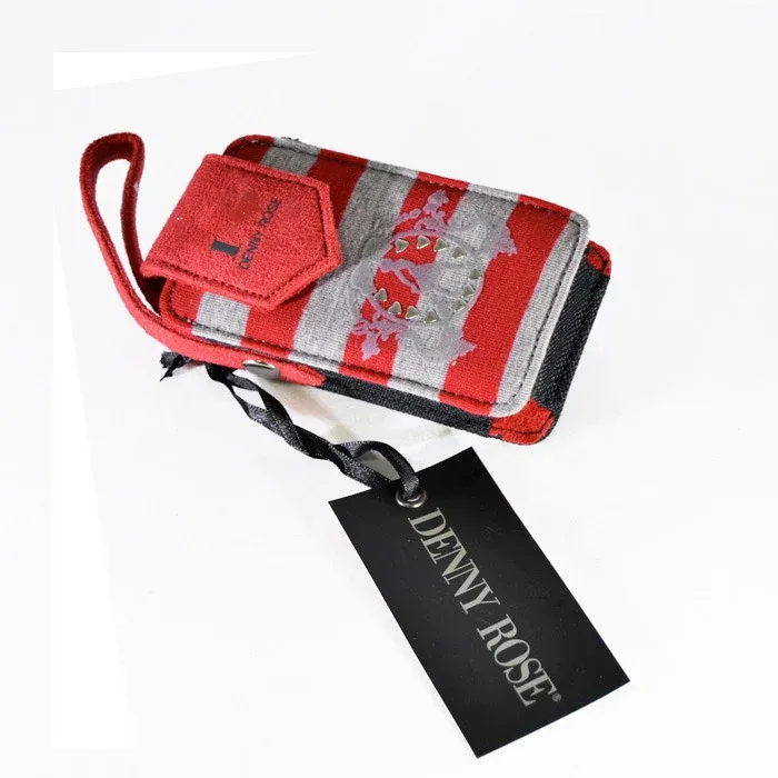 Portacellulare "I Love Denny Rose" Rosso e Grigio a Striscie in Cotone Nuovo Arrivo