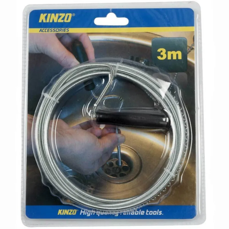 Offerta Del Giorno Laccio sturalavandini 3 metri in acciaio flessibile e manico in plastica Kinzo