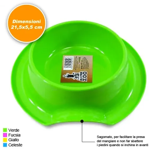 Saldi Ciotola Scodella Per Animali Cani Satti Sagomata In Plastica 21,5 cm Vari Colori