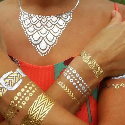 Offerta Del Giorno Tatoo Tatuaggi Stikers Gold Silver Metallic Temporanei da Applicare Assortiti