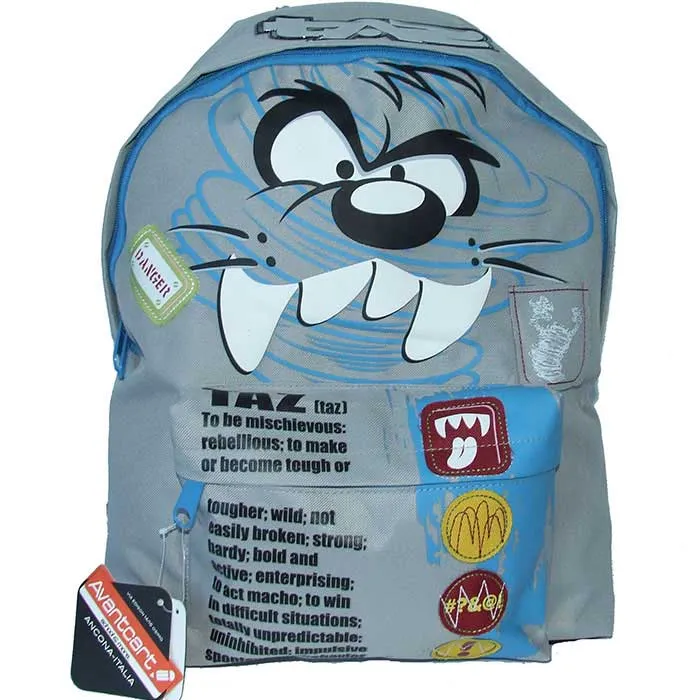 Zaino Scuola Americano in Tessuto con Chiusura a Zip Looney Toons Tazmania Offerta Limitata