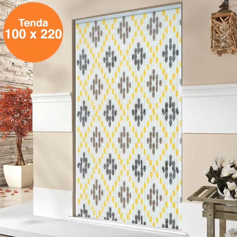 Tenda Moschiera Porta Finestra 100x220cm 36 corde Decorazione Rombo Giallo Spedito Oggi