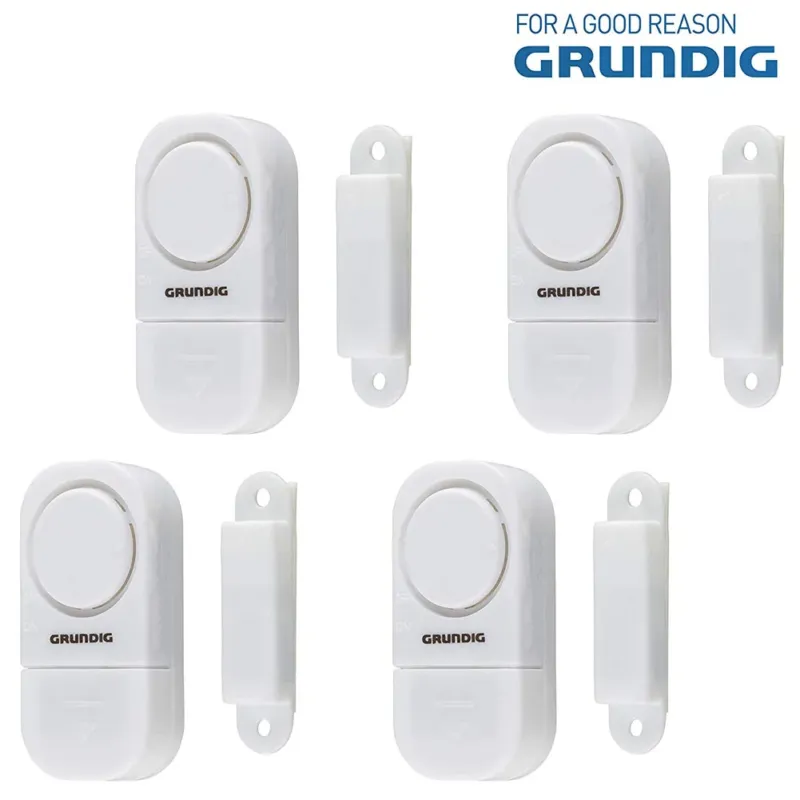 Novità Grundig Set 4 pezzi Sistema allarme per Porte e Finestre con Interruttore 90 dB
