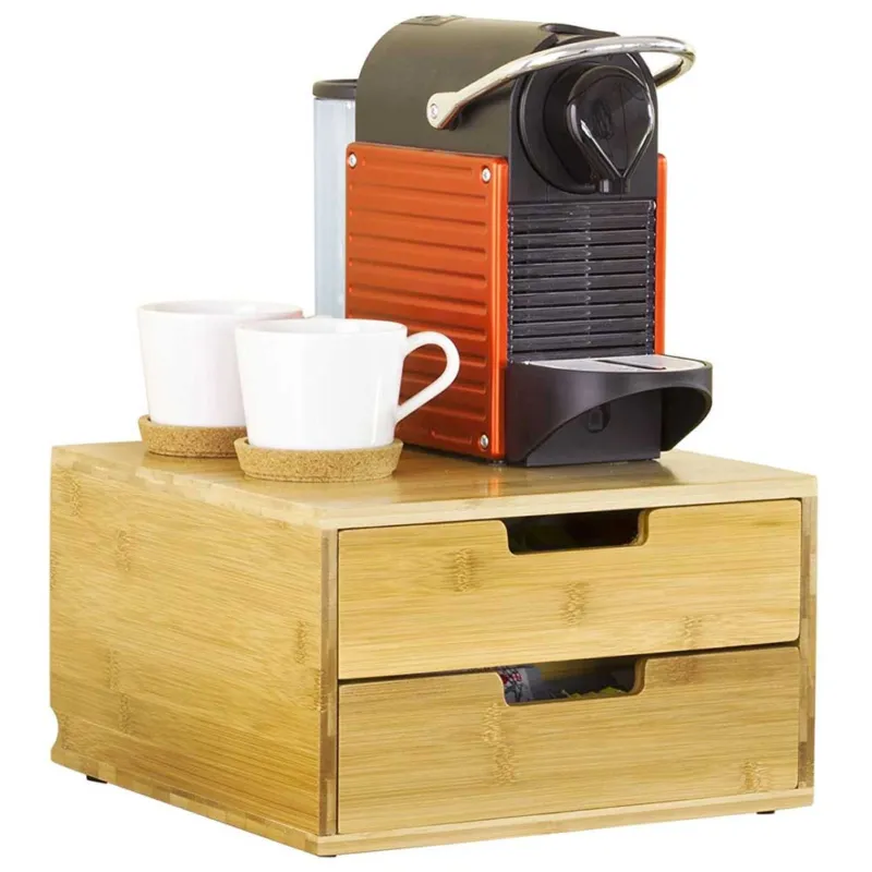 Contenitore 2 Cassetti Porta Cialde Capsule Caffe Bustine Te Tisane Legno Bambu Non Perdere