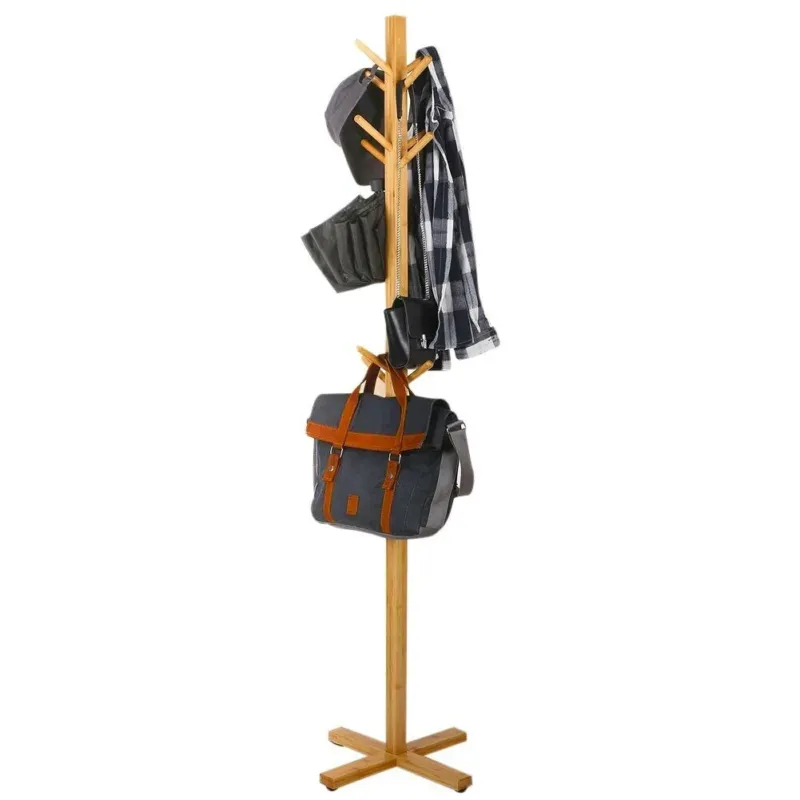 Nuova Collezione Attaccapanni Appendiabiti a Piantana in Legno Bambu 12 Ganci 45x45x177cm