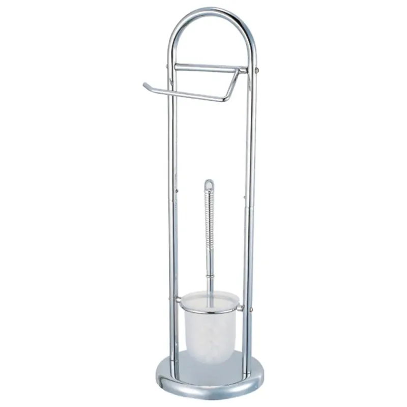 Promozione Portarotolo Con Scopino e Portascopino Accessori Bagno In Metallo Bianco 22x64cm