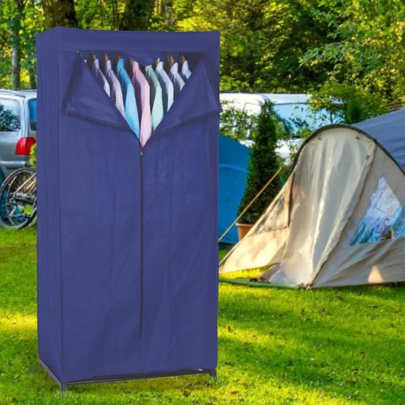 Armadio in Tessuto TNT Guardaroba Asta Appendiabiti Campeggio 75x50x160cm Blu Offerta Speciale